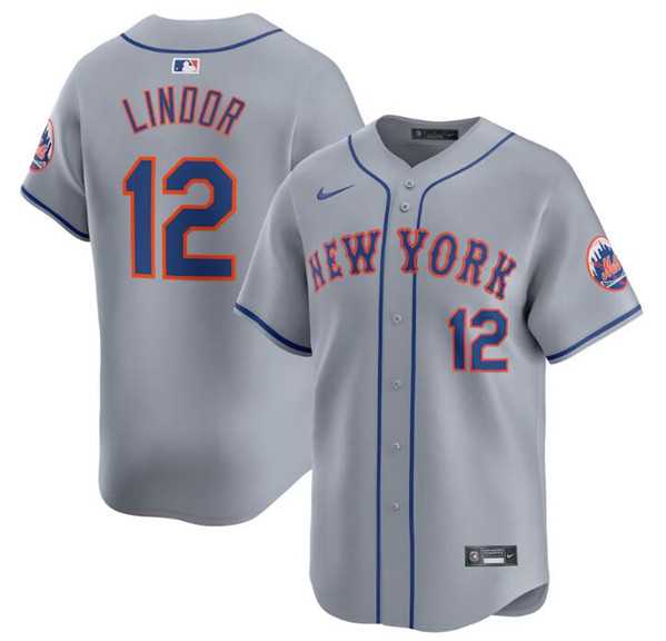 Men's New York Mets #12 Francisco Lindor 2024 Gray Away Limited Stitched Baseball Jersey Dzhi,We sell and wholesale Men's New York Mets #12 Francisco Lindor 2024 Gray Away Limited Stitched Baseball Jersey Dzhi on line form chian!